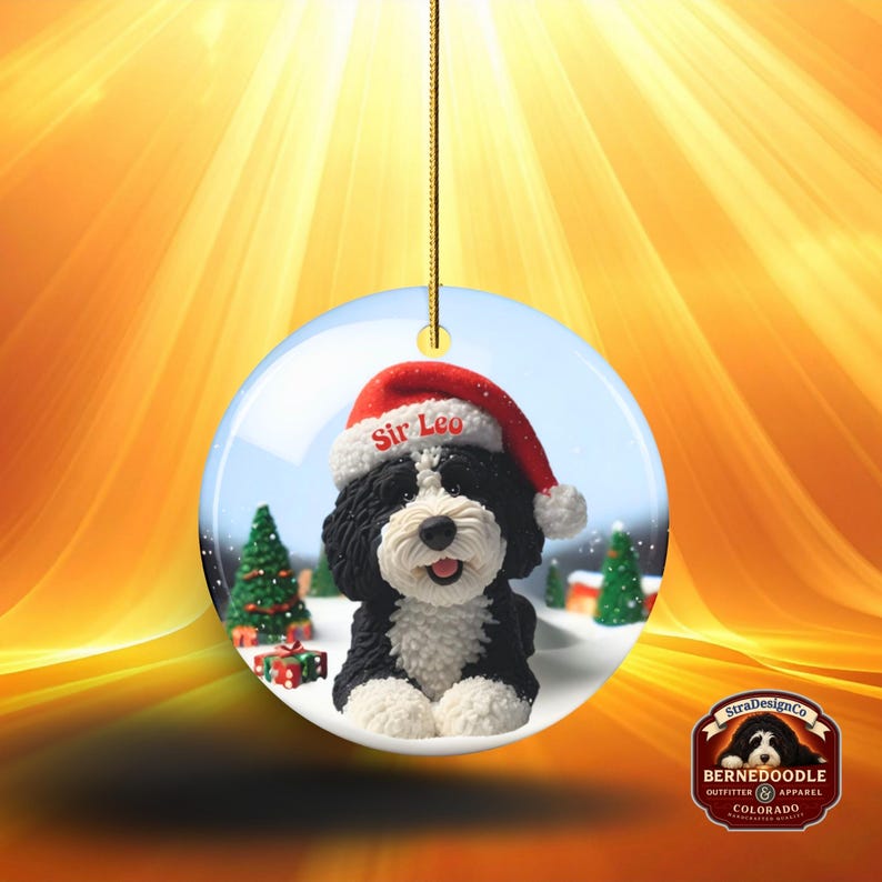 Bernedoodle Ornament, Personalized Ceramic Keepsake | Double Sided Sublimation | Custom Holiday Dog Name Decor image 10