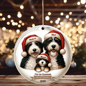 first family Christmas Ornament - First Christmas - Baby First Christmas - Bernedoodle Family Ornament- Personalized