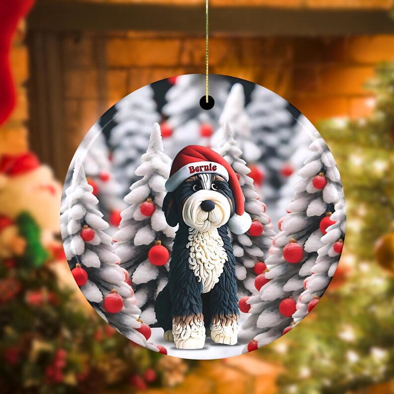 Adorable bernedoodle ornament, perfect doodle dog gift