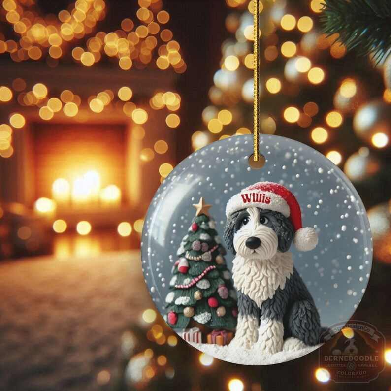 Personalized Sheepadoodle Christmas Ornament, Snow Globe Art Dog Keepsake | Two-Sided Ceramic 3 Inch | Doodle Mom Gift image 13