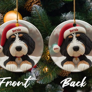 Decorazione natalizia Bernedoodle, ricordo personalizzato per cani - Ceramica a sublimazione / Regalo con nome personalizzato / Decorazione festiva per l'albero di Natale immagine 6