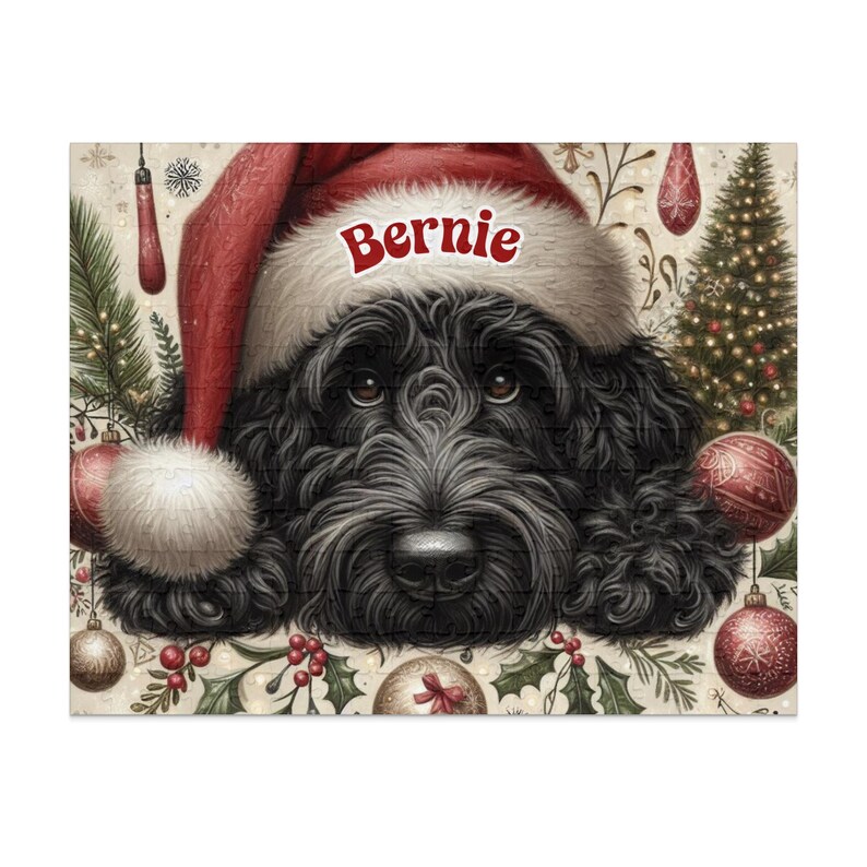 Rompecabezas navideño personalizado de perro Black Doodle, regalo festivo para mascotas imagen 5