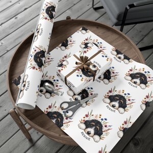 Bernedoodle Gift Wrap, Floral Dog Lover Wrapping Paper image 1