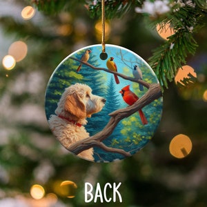 Keramikornament mit Kardinal und Goldendoodle, Design im Ölgemälde-Stil, Geschenk für Kardinalliebhaber, Muttertag, Vogelliebhaber, Geschenk für Doodle-Mütter Bild 10
