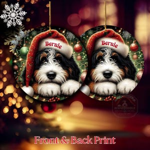 Adorno navideño de Bernedoodle para Papá Noel, recuerdo personalizado para perros / Cerámica por sublimación / Decoración navideña de doble cara de 7,6 cm imagen 16