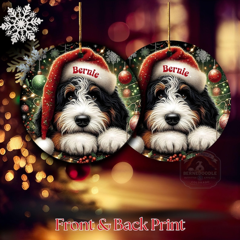 Adorno navideño de Bernedoodle para Papá Noel, recuerdo personalizado para perros / Cerámica por sublimación / Decoración navideña de doble cara de 7,6 cm imagen 16