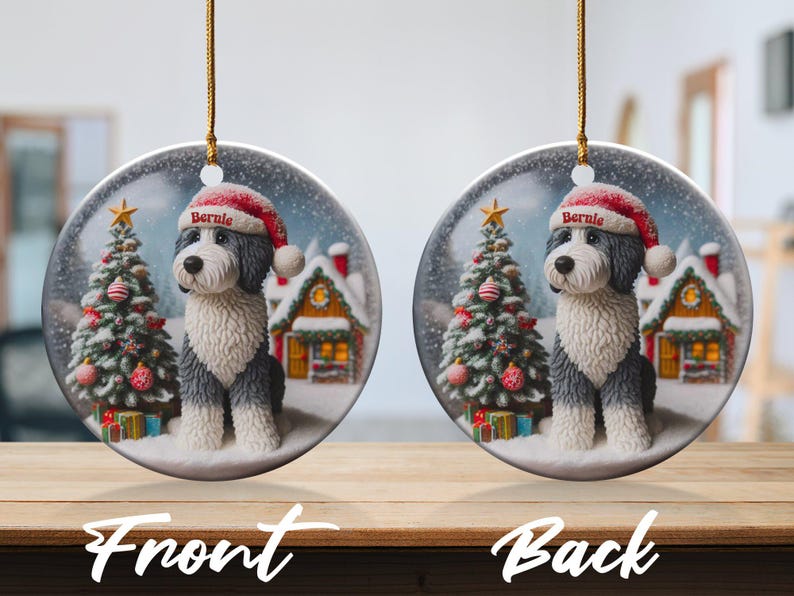 Dog Ceramic Ornament, Sheepadoodle Keepsake - Sublimation Art | Festive Dog Decor, Double Sided Artwork | 3 Inch Christmas Gift image 9