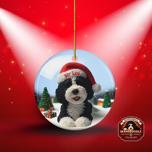 Bernedoodle Ornament, Personalized Ceramic Keepsake | Double Sided Sublimation | Custom Holiday Dog Name Decor image 9