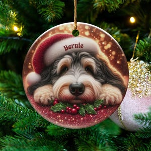 Tri Fade Bernedoodle Ornament, Custom Pet Keepsake | Sublimation Ceramic | 3 Inch Round Holiday Tree Decor image 5