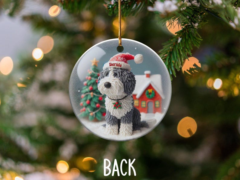 Custom Pet Ornament, Sheepadoodle Snow Scene Keepsake | Sublimation Ceramic | 3 Inch, Double Sided Bild 8