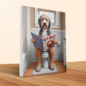 Rolig klotterhund canvastavla, badrumshumor, present till husdjursälskare bild 5