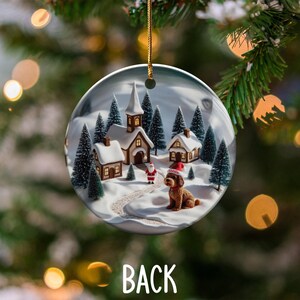 Christmas village ornament, snow scene decoration, holiday tree decor, winter wonderland ornament, festive hanging ornament