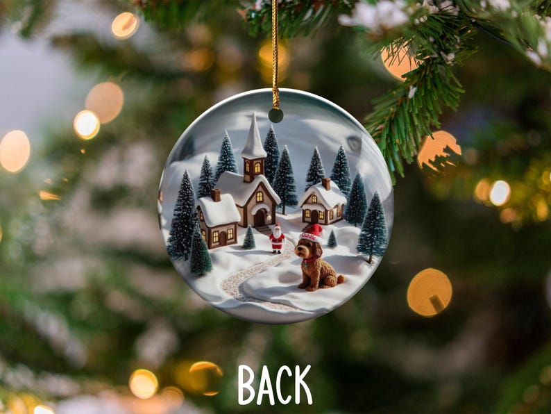 Christmas village ornament, snow scene decoration, holiday tree decor, winter wonderland ornament, festive hanging ornament