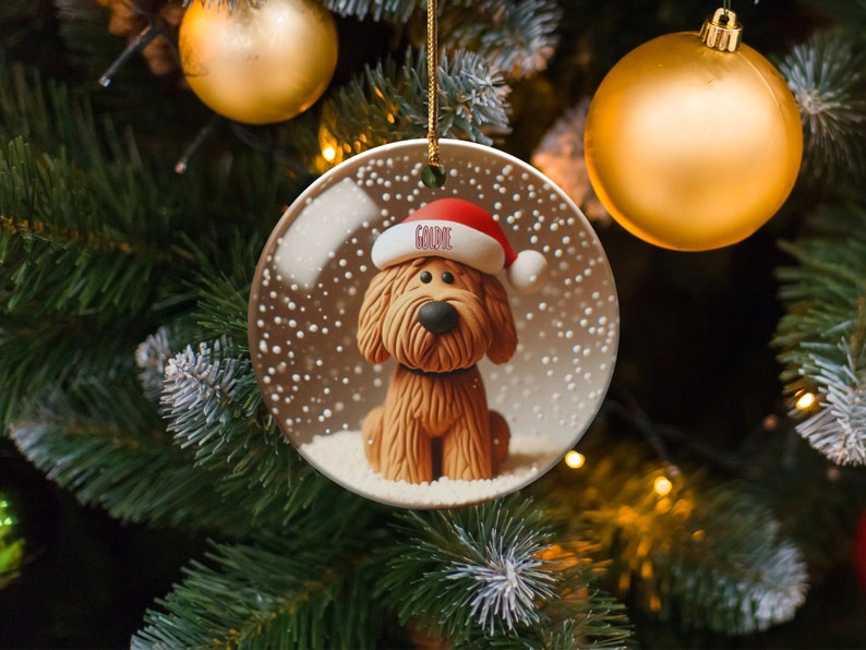 Bernedoodle Ornament, Personalized Custom Pet Name - Sublimation Print (Round Ceramic, Holiday Keepsake) image 3