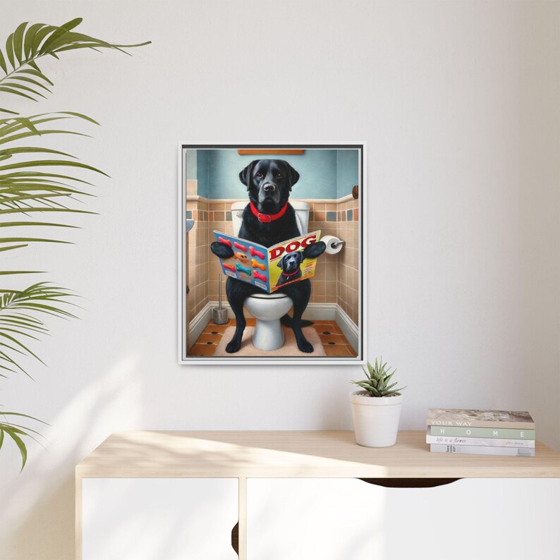 Funny Black Lab Canvas Print: Dog Magazine Bathroom Wall Art image 10