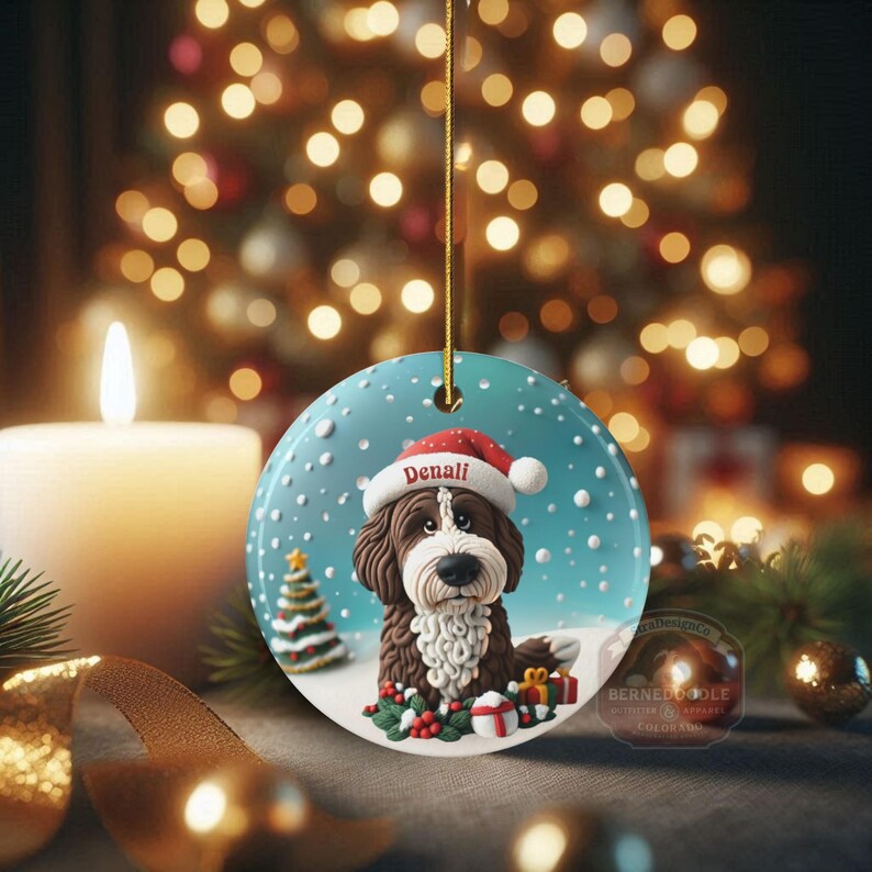 Personalized Brown Bernedoodle Christmas Ornament, Custom Dog Keepsake | Ceramic | 2.76-Inch Round Holiday Decoration, Sublimation image 19