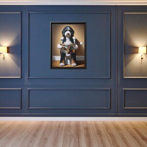 Framed Bernedoodle Toilet Portrait - Dog Reading Magazine, Bathroom Wall Art image 15