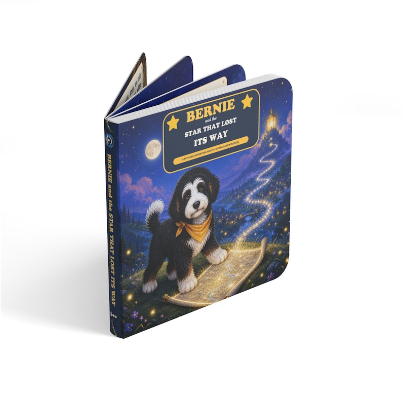 Bernie il Bernedoodle salva una stella perduta / Libro cartonato spesso / Avventura della buonanotte per bambini immagine 1
