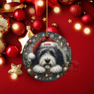 Lover Gift Ceramic, Personalized Sheepadoodle Ornament - Sublimation Print | Double-Sided Artwork | Snowy Winter Keepsake image 8