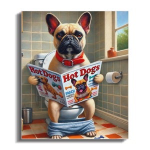 Funny French Bulldog Toilet Canvas Art: Humorous Bathroom Decor image 3
