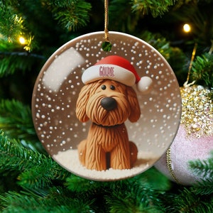 Bernedoodle Ornament, Personalized Custom Pet Name - Sublimation Print (Round Ceramic, Holiday Keepsake) image 1