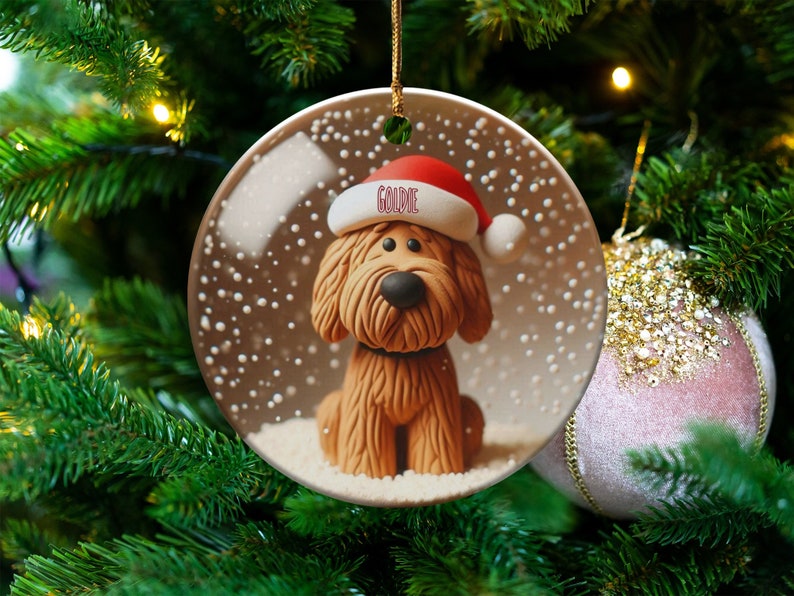 Bernedoodle Ornament, Personalized Custom Pet Name - Sublimation Print (Round Ceramic, Holiday Keepsake) image 1