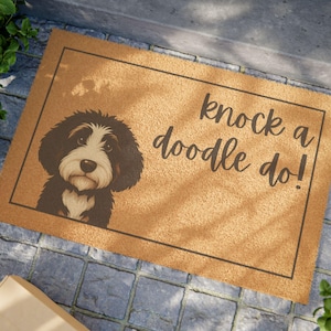 Bernedoodle Doormat: Fun Knock a Doodle Do Welcome Mat