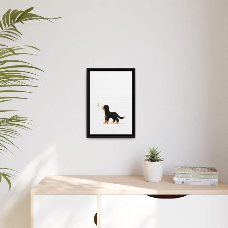 Bernedoodle Butterfly Canvas Art: Watercolor Ink Framed Print image 6
