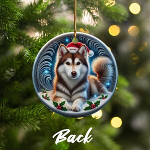 Personalized Husky Ornament, Ceramic Dog Keepsake | Two-Sided Sublimation | Brown White Pet Decor | Christmas Tree Gift image 6
