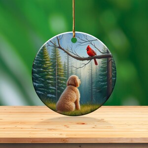 Cardinal and Goldendoodle Ornament, Stained-Glass Looking Design, Cardinal gift, Mothers Day Gift, Bird Lovers Gift, Dog Mom Gifts