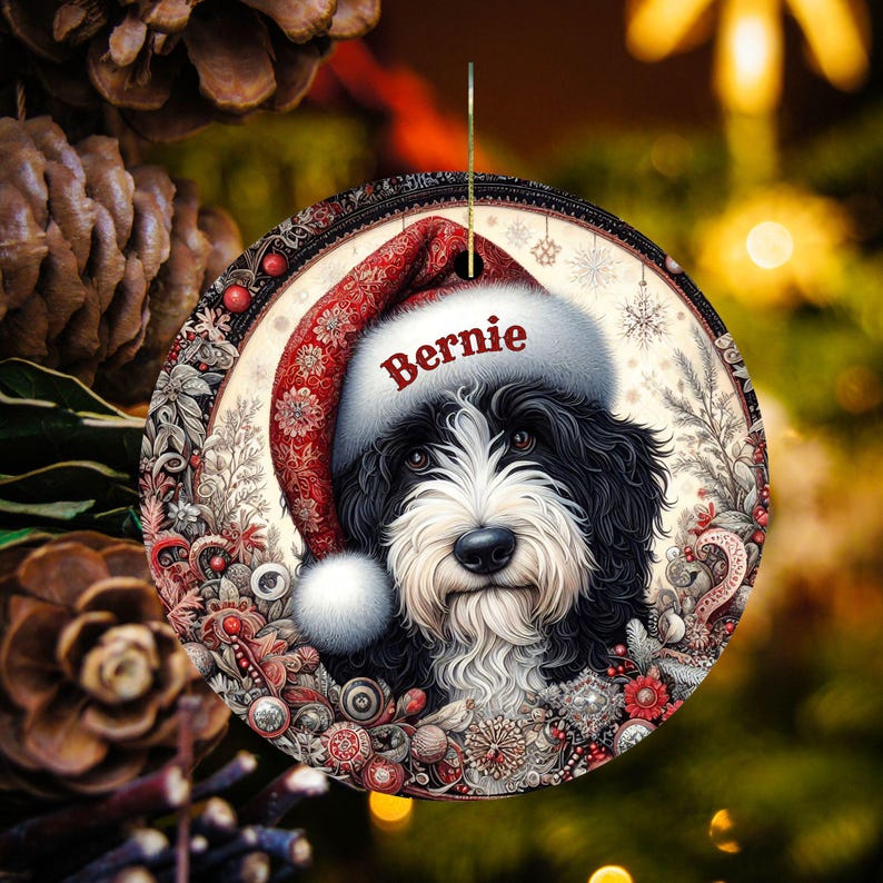 Vintage look Bernedoodle Ornament