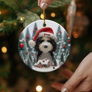 Custom Dog Ornament, Bernedoodle Christmas Gift - Two Sided Sublimation Ceramic Keepsake - Santa Hat Pup Holiday Decor image 8