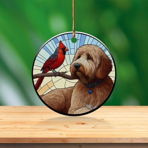 Cardinal and Bernese Mountain Dog Ornament, Stained-Glass Looking Design, Cardinal gift, Mothers Day Gift, Bird Lovers Gift, Dog Mom Gifts