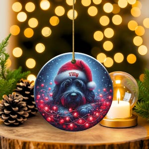 Personalized Black Doodle Ornament, Santa Hat Keepsake - Sublimation Ceramic Dog Gift | Two Sided Decoration | 3 Inch Christmas Keepsake image 12