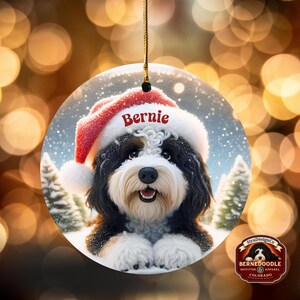 Bernedoodle Ornament, Personalized Santa Hat Ceramic | Sublimation | 3 Inch Double Sided Dog Lover Gift Christmas Tree Decor image 7