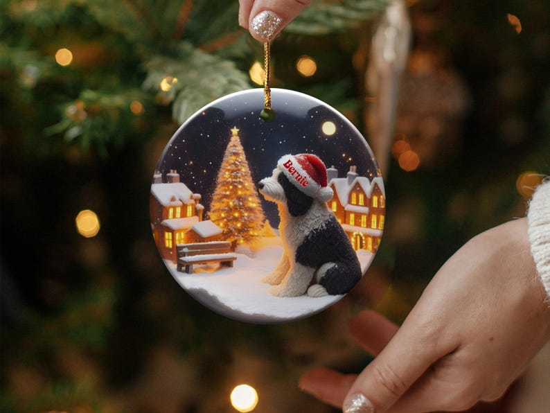 Dog Christmas Ornament, Personalized Pet Holiday Decoration, Custom Name Dog Ornament, Festive Pet Christmas Tree Decor