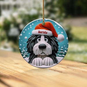 Bernedoodle Dog Art Christmas Ornament, Double Sided Keepsake | Sublimation Ceramic | Holiday Tree Decor, Gold String Hanging image 7