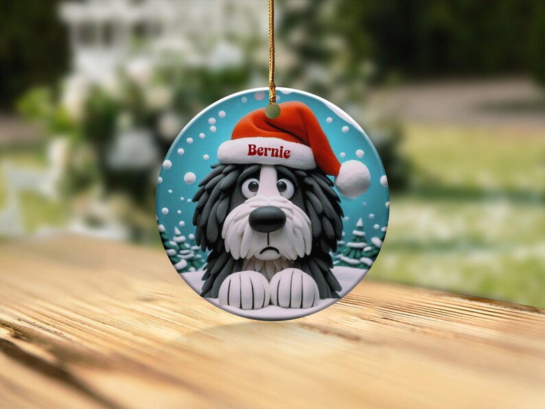 Bernedoodle Dog Art Christmas Ornament, Double Sided Keepsake | Sublimation Ceramic | Holiday Tree Decor, Gold String Hanging image 7