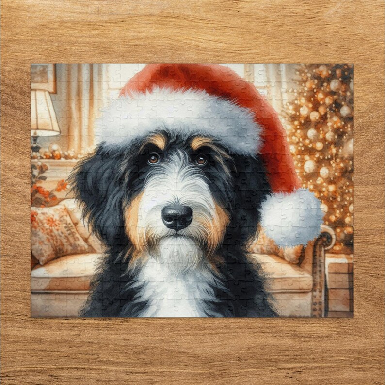 Puzzle di Natale Bernedoodle - 252 pezzi di divertimento a tema doodle, un puzzle divertente per adulti e bambini! Un regalo accogliente per le feste per gli amanti degli animali. immagine 3