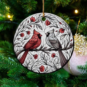 Cardinal Ceramic Ornament, Stained Glass Design image 2