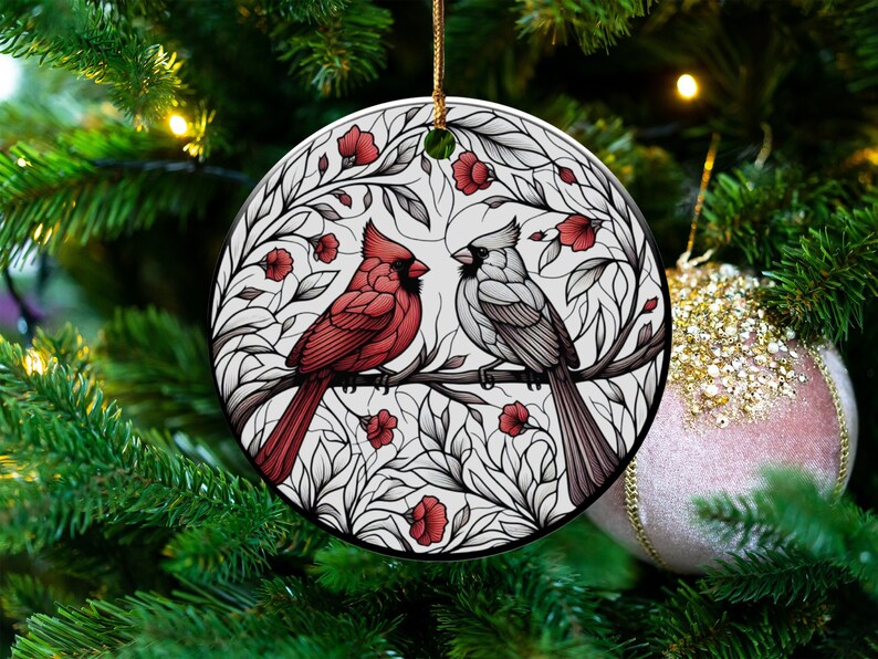 Cardinal Ceramic Ornament, Stained Glass Design image 2