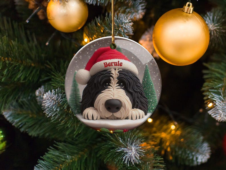 Custom Dog Ornament, Bernedoodle Pet Keepsake | Sublimation Ceramic | 2.76 Inch Round Front Back imagen 5