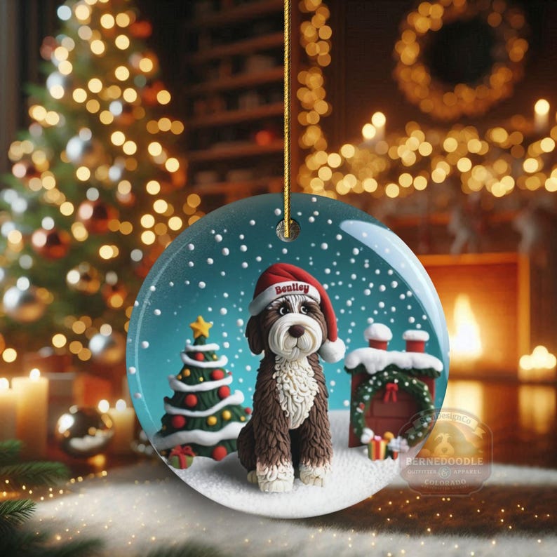 Bernedoodle-ornament - Gepersonaliseerd bruin hondenbeeldje als aandenken, rond keramisch met sublimatieprint, 7 cm groot, een blijvend kerststuk afbeelding 15
