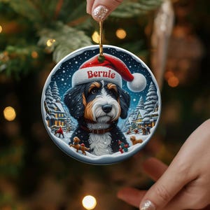 Christmas Dog Ornament, Custom Holiday Pet Decor, Personalized Gift for Dog Lovers, Festive Tree Decoration, Santa Hat Ornament