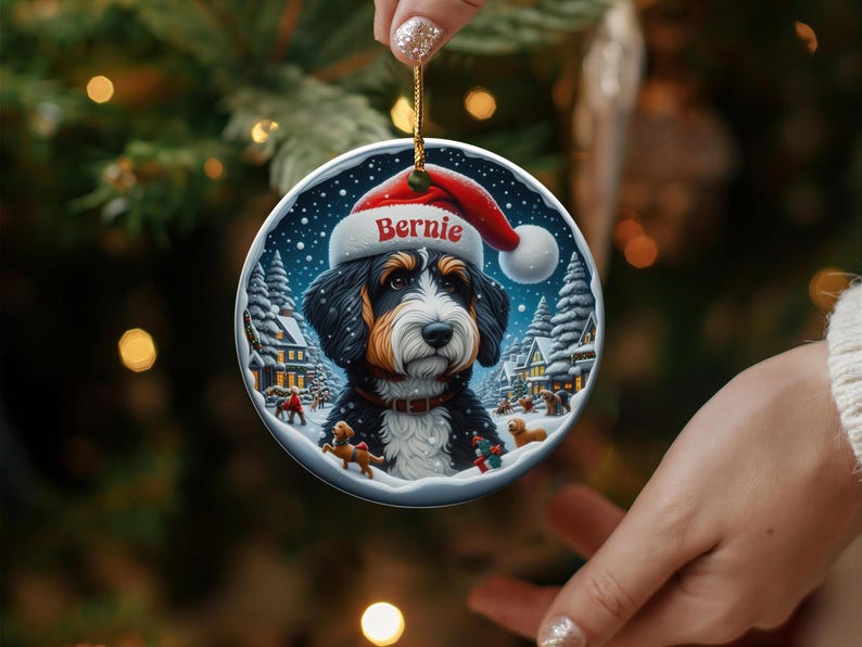 Christmas Dog Ornament, Custom Holiday Pet Decor, Personalized Gift for Dog Lovers, Festive Tree Decoration, Santa Hat Ornament