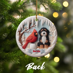 Bernedoodle och kardinalprydnad, vinterscen, present till husdjursälskare bild 4