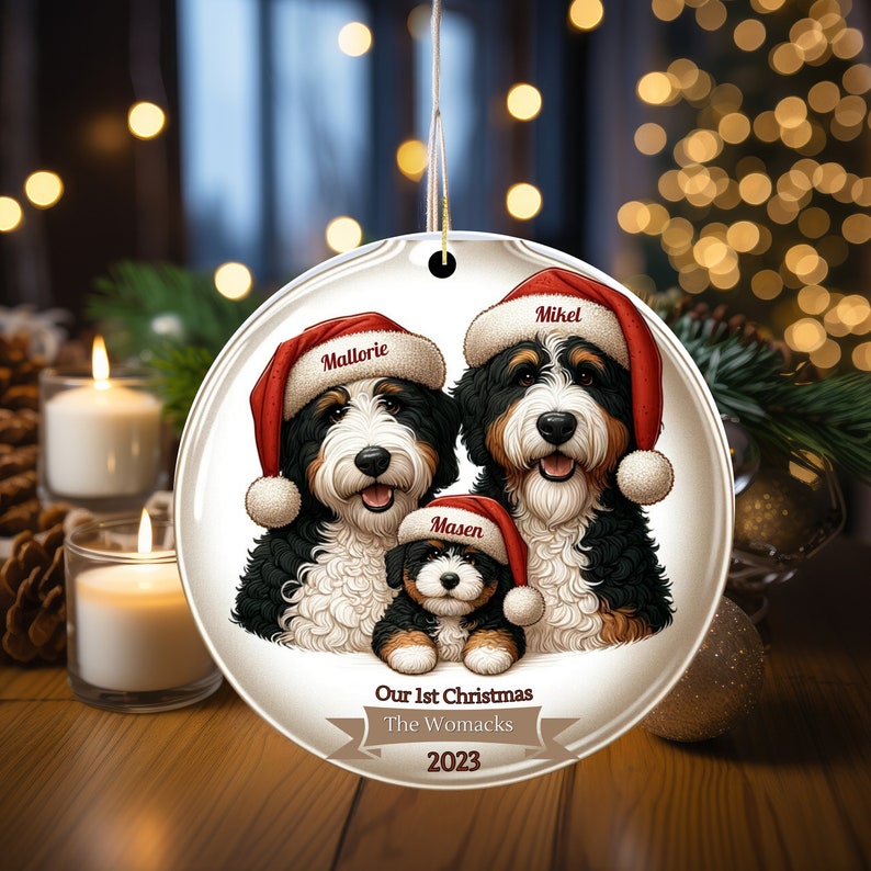 first family Christmas Ornament - First Christmas - Baby First Christmas - Bernedoodle Family Ornament- Personalized