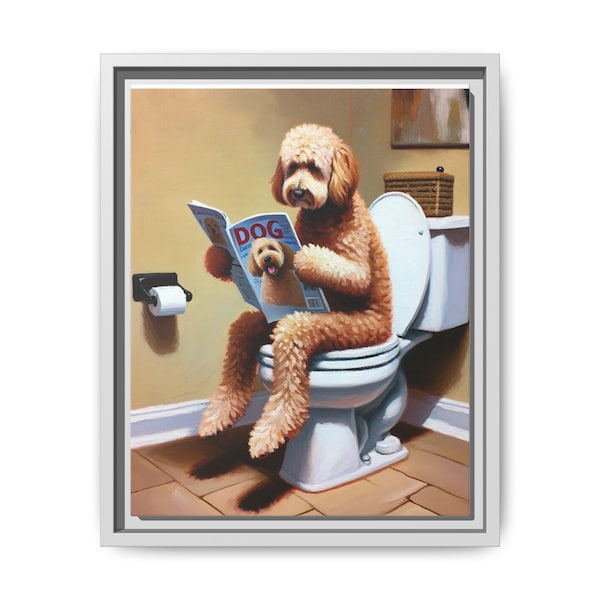 Funny Goldendoodle Toilet Canvas Art: Dog Lover Bathroom Decor
