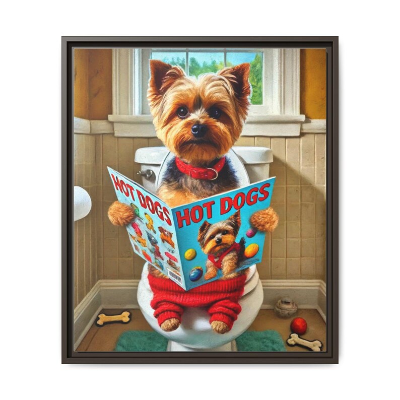 Yorkie Dog Toilet Art: Funny Bathroom Canvas Print image 10