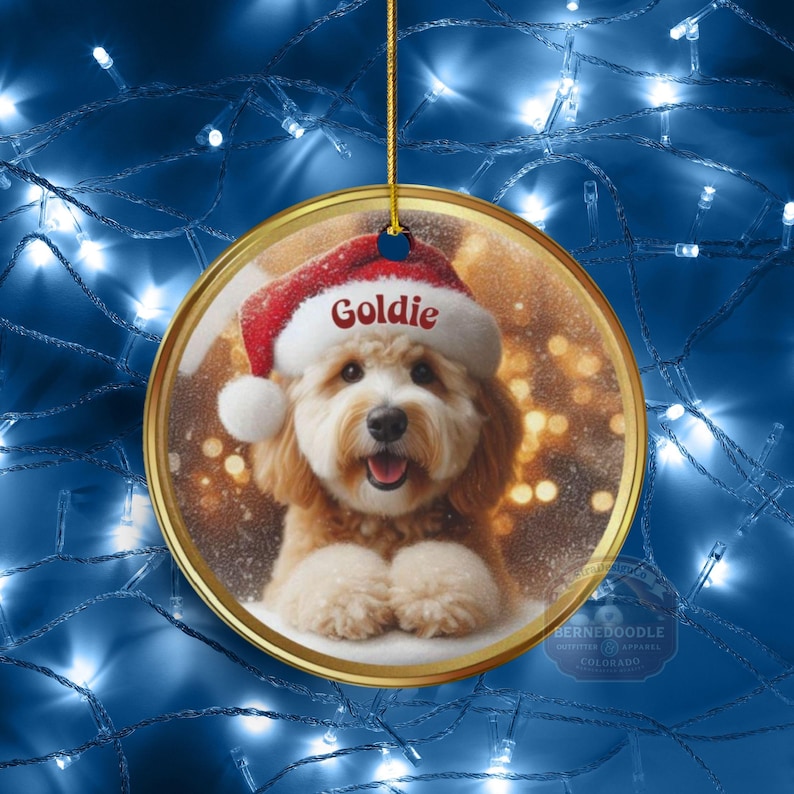 Keramik-Weihnachtsmannmütze, personalisierter Goldendoodle-Weihnachtsbaumschmuck | Sublimationsdruck | 7,6 cm (3 Zoll) Baumdekoration, individuelles Haustier-Andenken, Weihnachtsgeschenk Bild 17